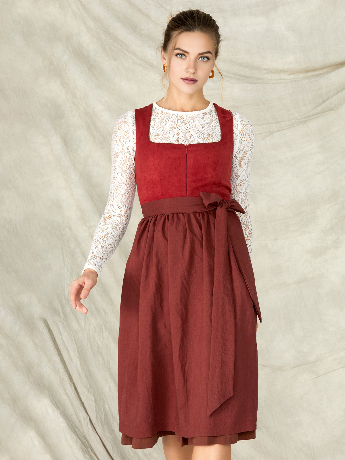 Dirndl Bluse Langarm Spitze in Rot