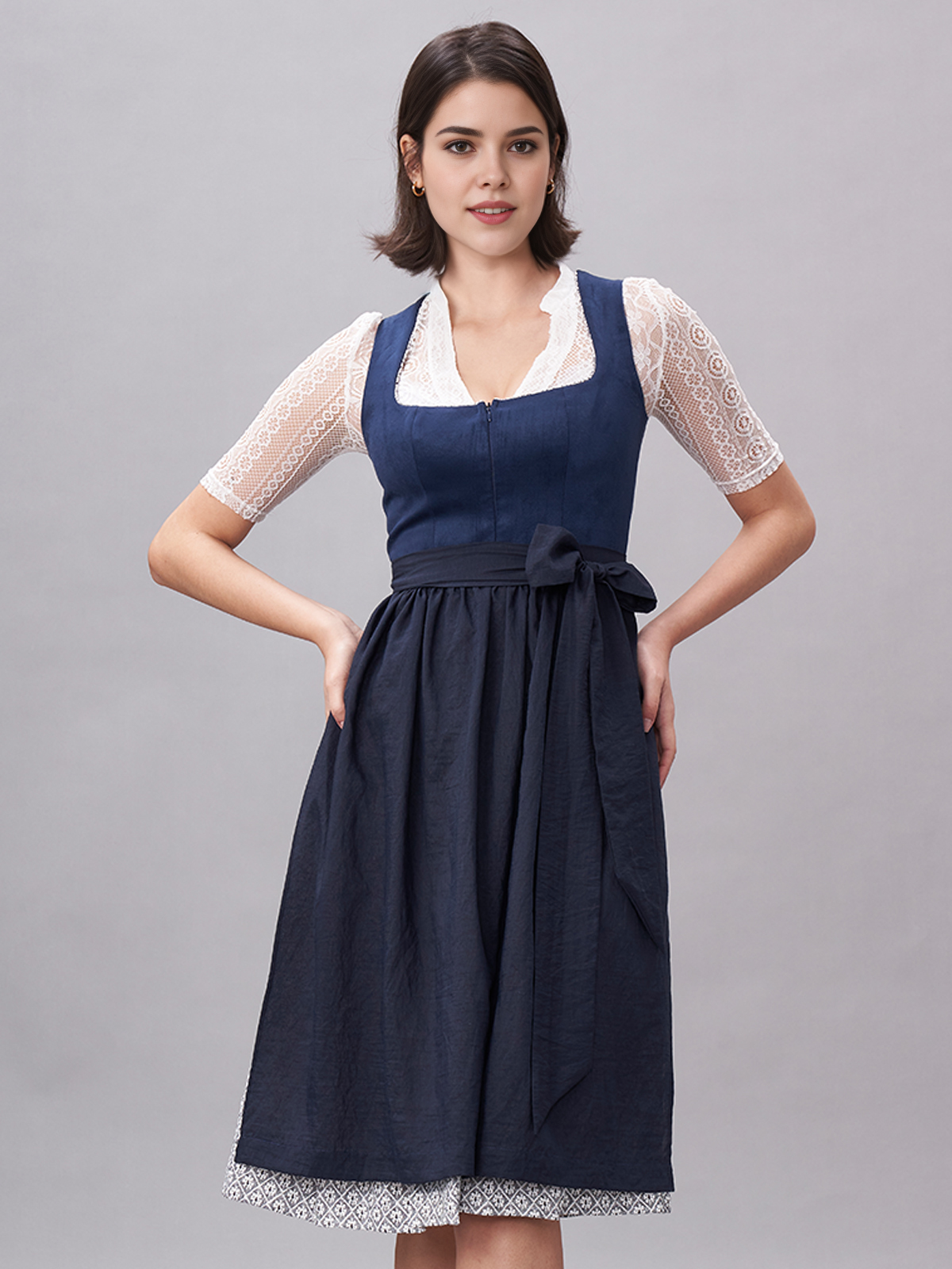 Modernes Maxi Dirndl Samt in Blau