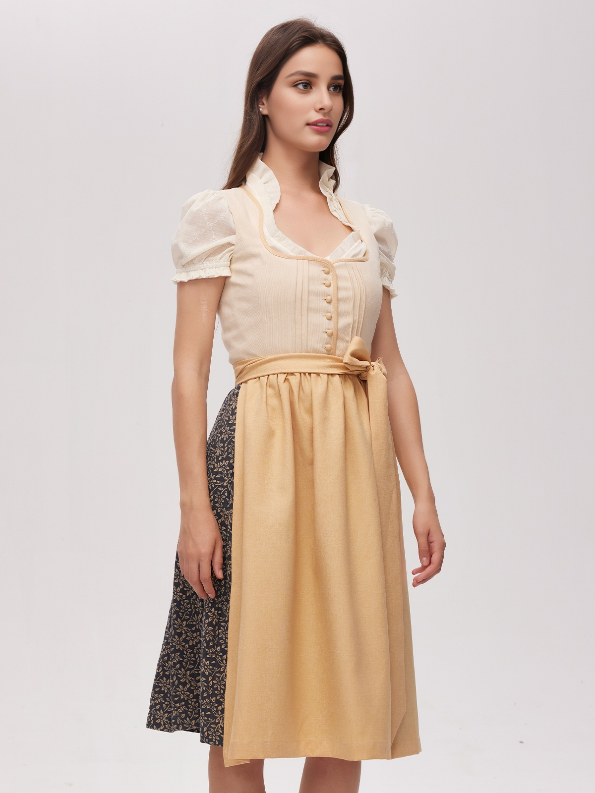 Dirndl Bluse hochgeschlossen in Gelb